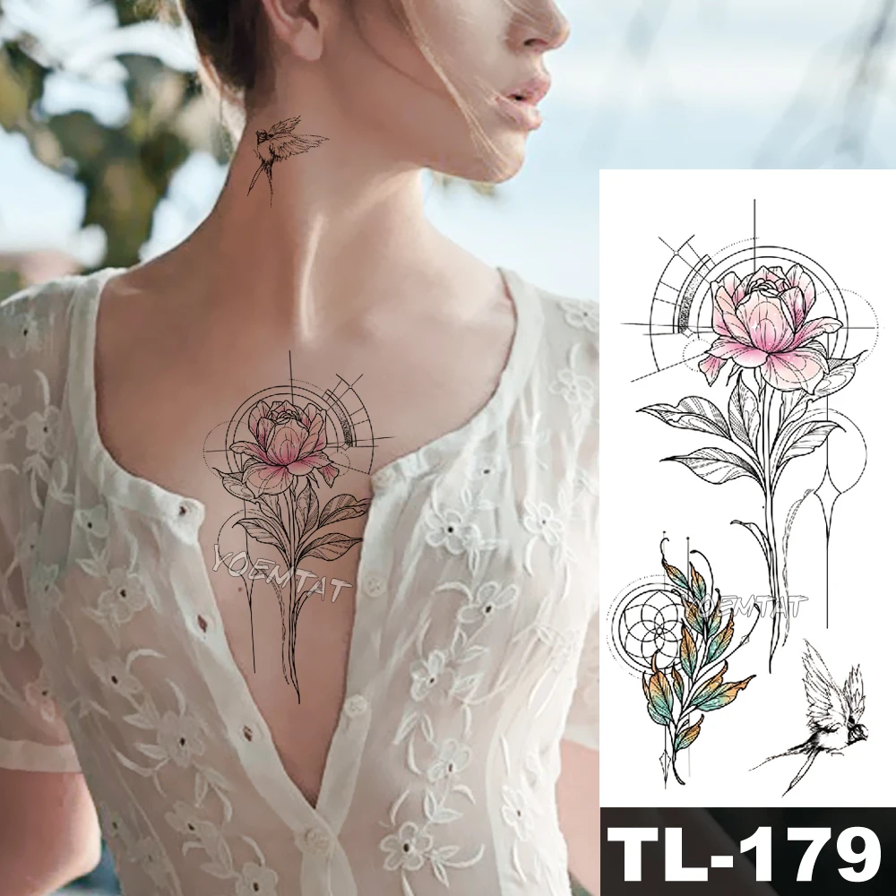 Waterproof Temporary Tattoo Sticker 3D Flower Sexy Shoulder Fake Tatoo Women Color Lifelike Natural Safe Water Transfer Printing