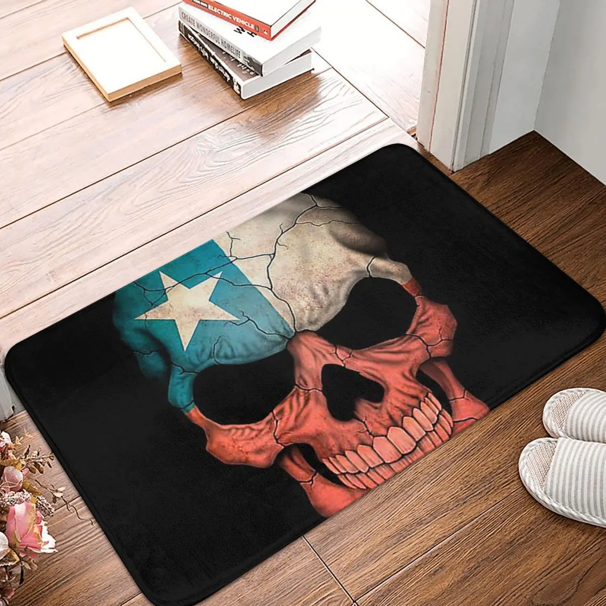 Chilean Flag Skull Anti-slip Doormat Floor Mat Sand Scraping Carpet Rug for Kitchen Entrance Home Bedroom Footpad Mats