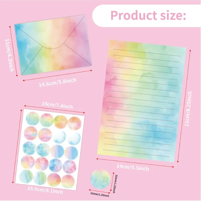 50set Creative Rainbow Watercolor Envelope Letter Paper Sealing Sticker Set Birthday Wedding Party Invitation Beautiful Mailers