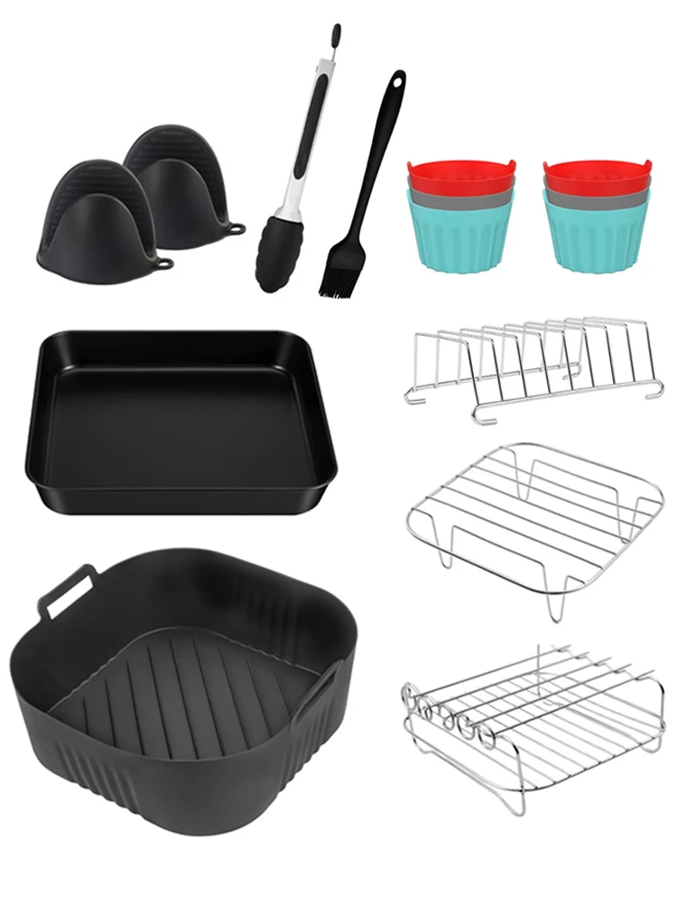 Accessoires de friteuse à Air pour COSORI 6,4L,Cecotec 5,5L 6L,Ninja 180 carré Silicone moule de friteuse à Air/grille support/ustensiles de friteuse à Air