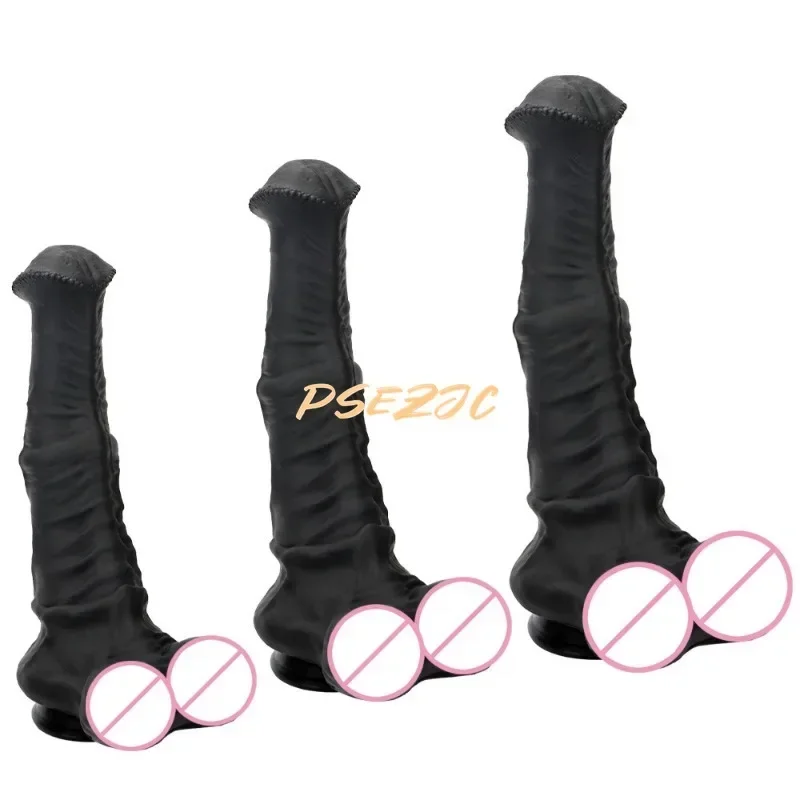 Black Horse Super Large Vestibular Anal Masturbation Device Simulated Penile Silicone Soft Sex Toy