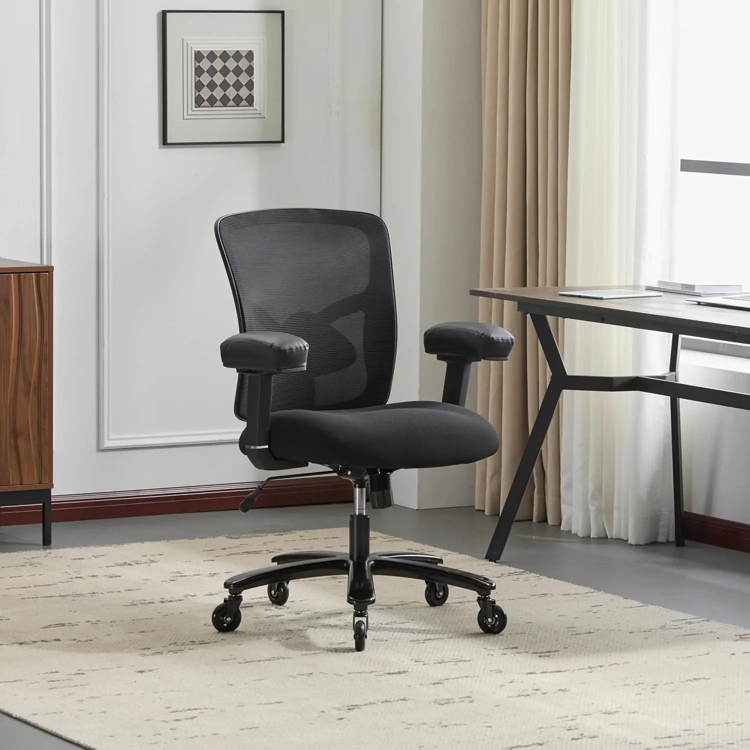 500LBS Heavy Duty Office Chair 4D Armrests Adjustable Backrest Memory Foam Seat Springs Big Tall Black, Customized