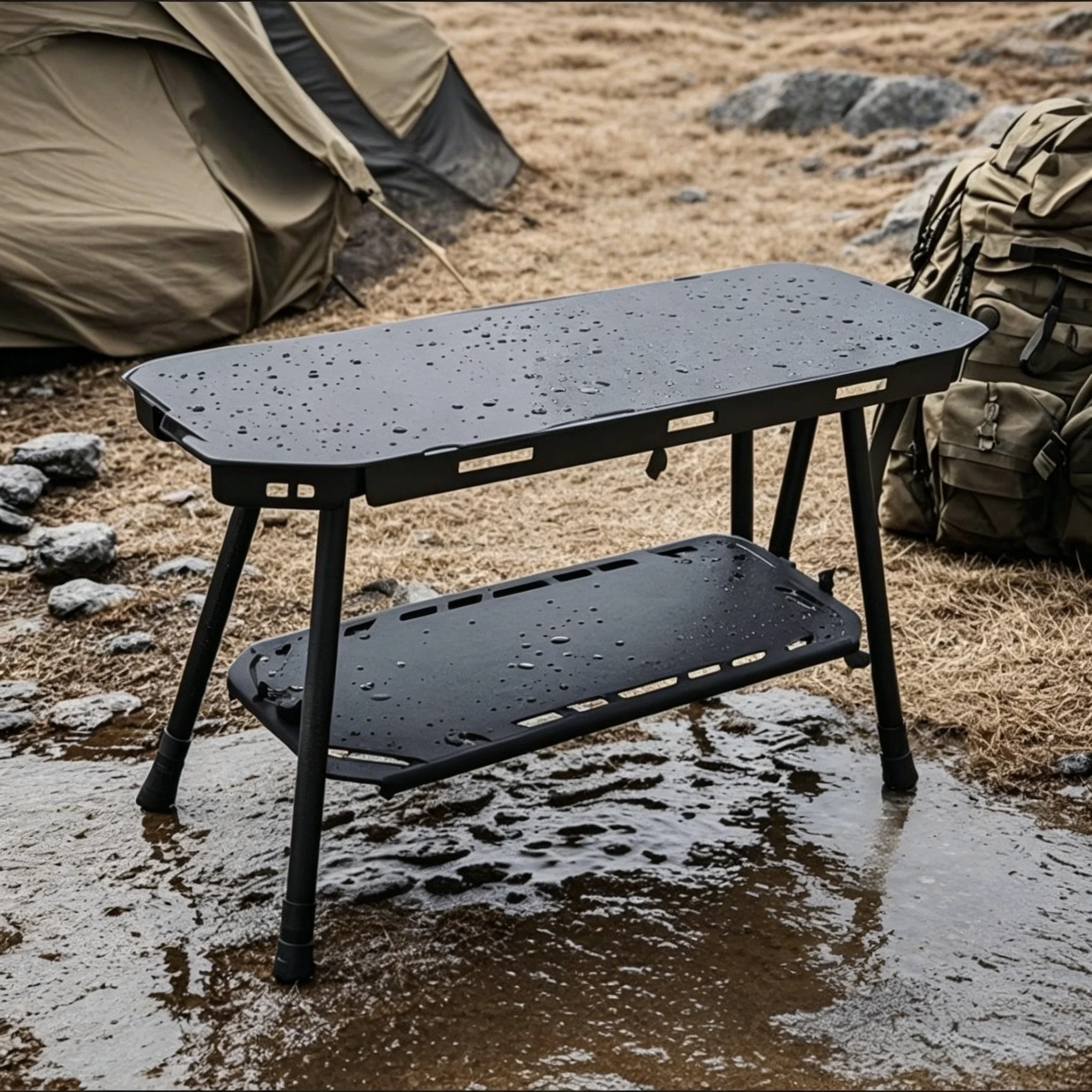Outdoor Aluminum Alloy Folding Camping Table Modern Multi-Functional Portable Storage Rack Skateboard Table Blackened Picnic