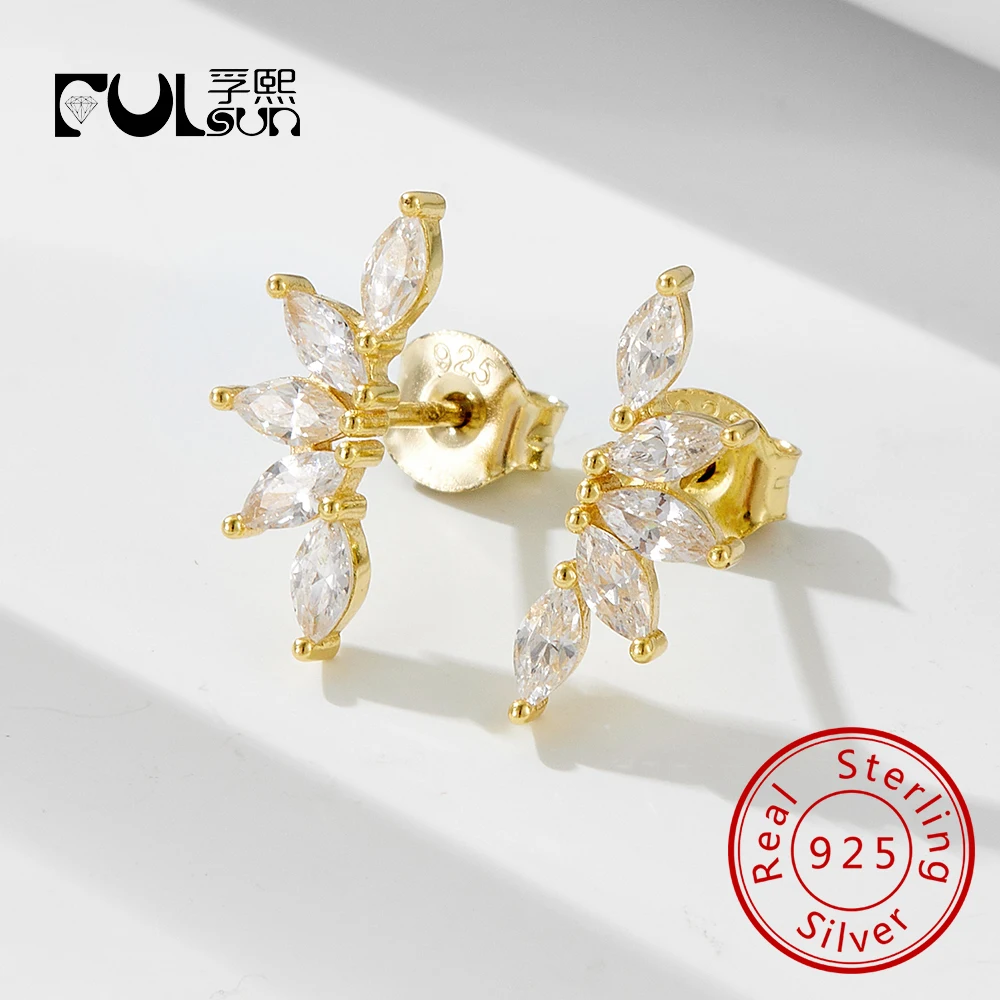 

Punk 925 Sterling Silver Cz Zircon Half Diamond ShapedFlower Stud Earrings for Woman