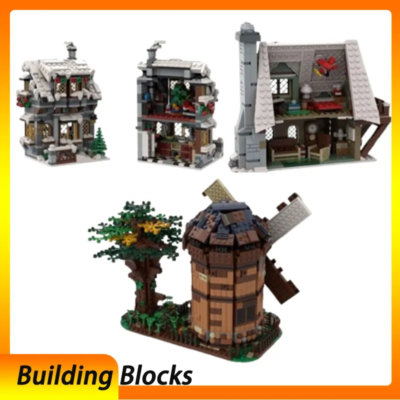 

Строительные блоки для сборки мелких частиц MOC-79497 1518 шт. 52517, современная уличная сцена, украшение здания, модель игрушки