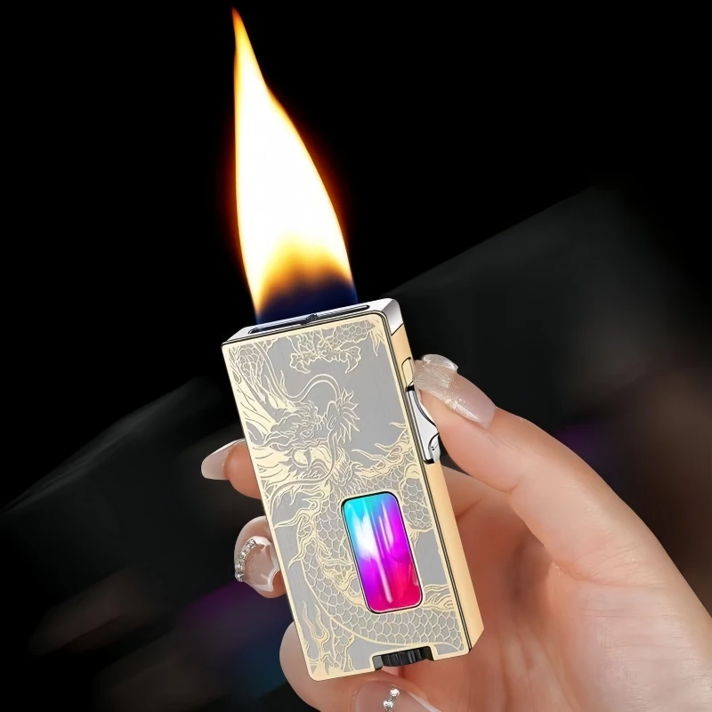 

New Windproof Open Flame Gas Metal Lighter LED Visible Window Sensing Vibration Ignition Electric Lighter Smoking Men's Gift