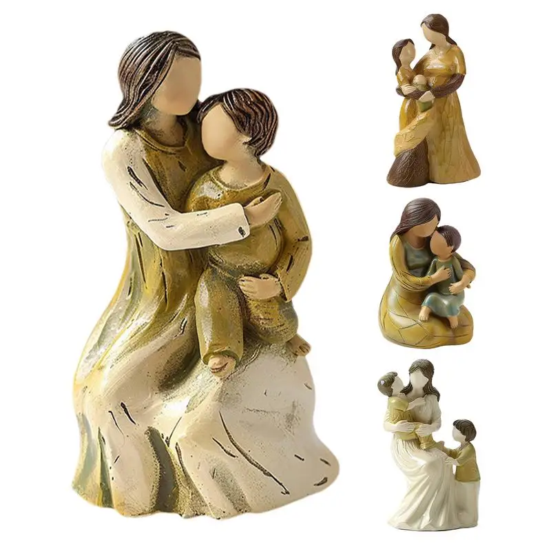 

Mother Daughter Hugging Figurine Statues Sculpted Figure Mother Son Figurines Resin Ornament For Home Bedroom