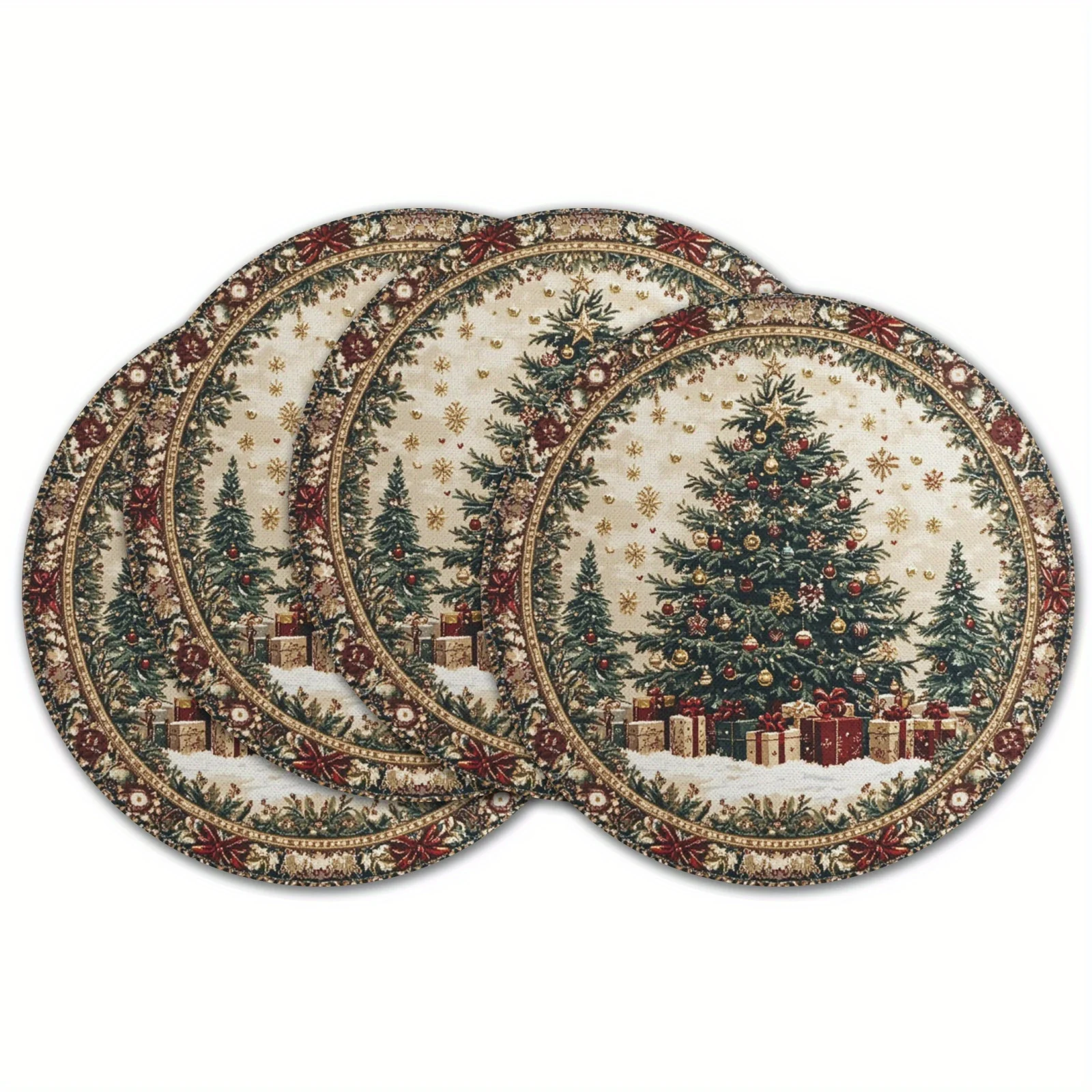 VIKAMA 4-częściowy zestaw okrągłych podkładek na stół z motywem świątecznym, dekoracje świąteczne na stół, akcesoria do dekoracji stołu na przyjęcia rodzinne i imprezy.