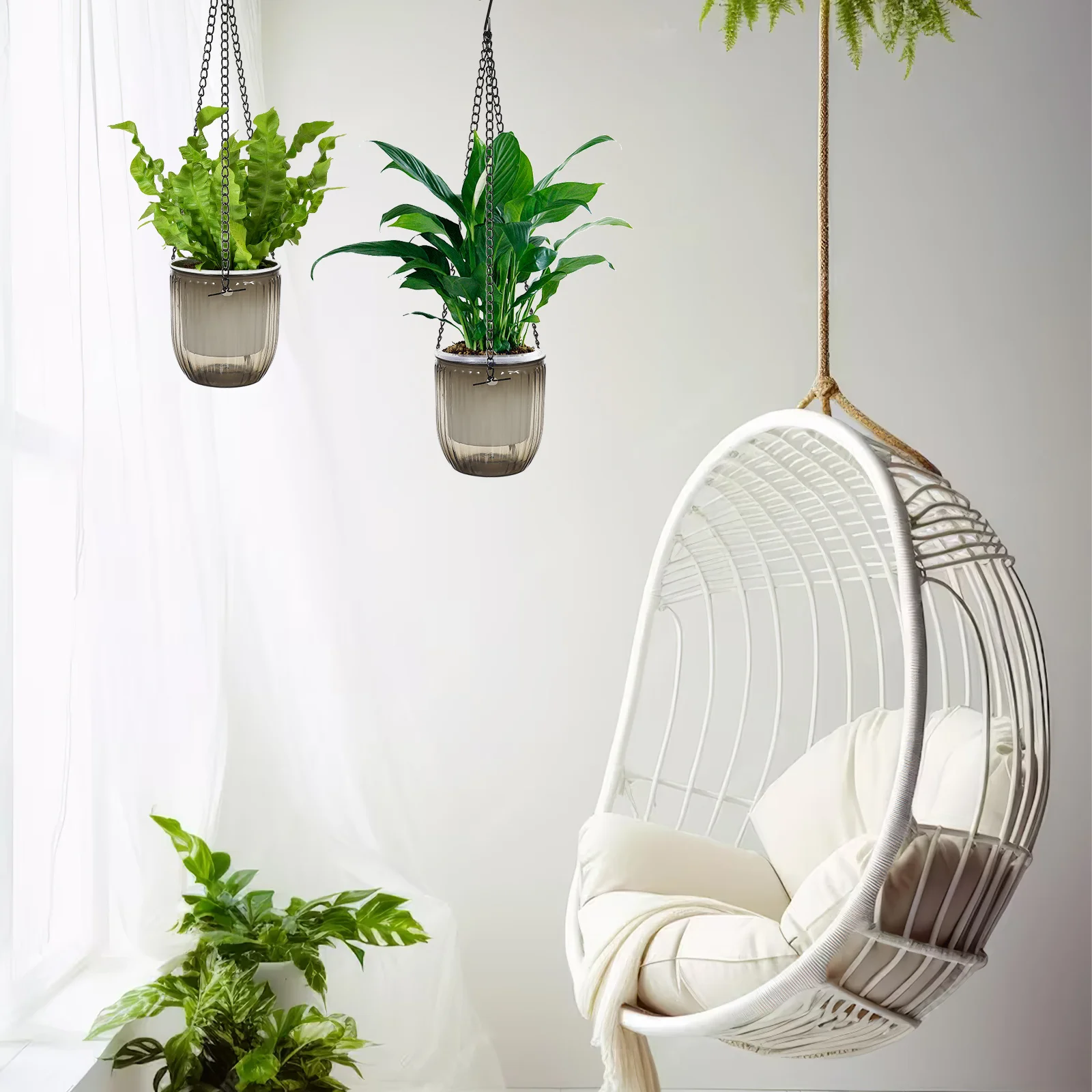 

2Pcs Hanging Plant Pots Self Watering Transparent Basket with Hangers Indoor Outdoor Hanging Pot for Plants Plant Pot Basket