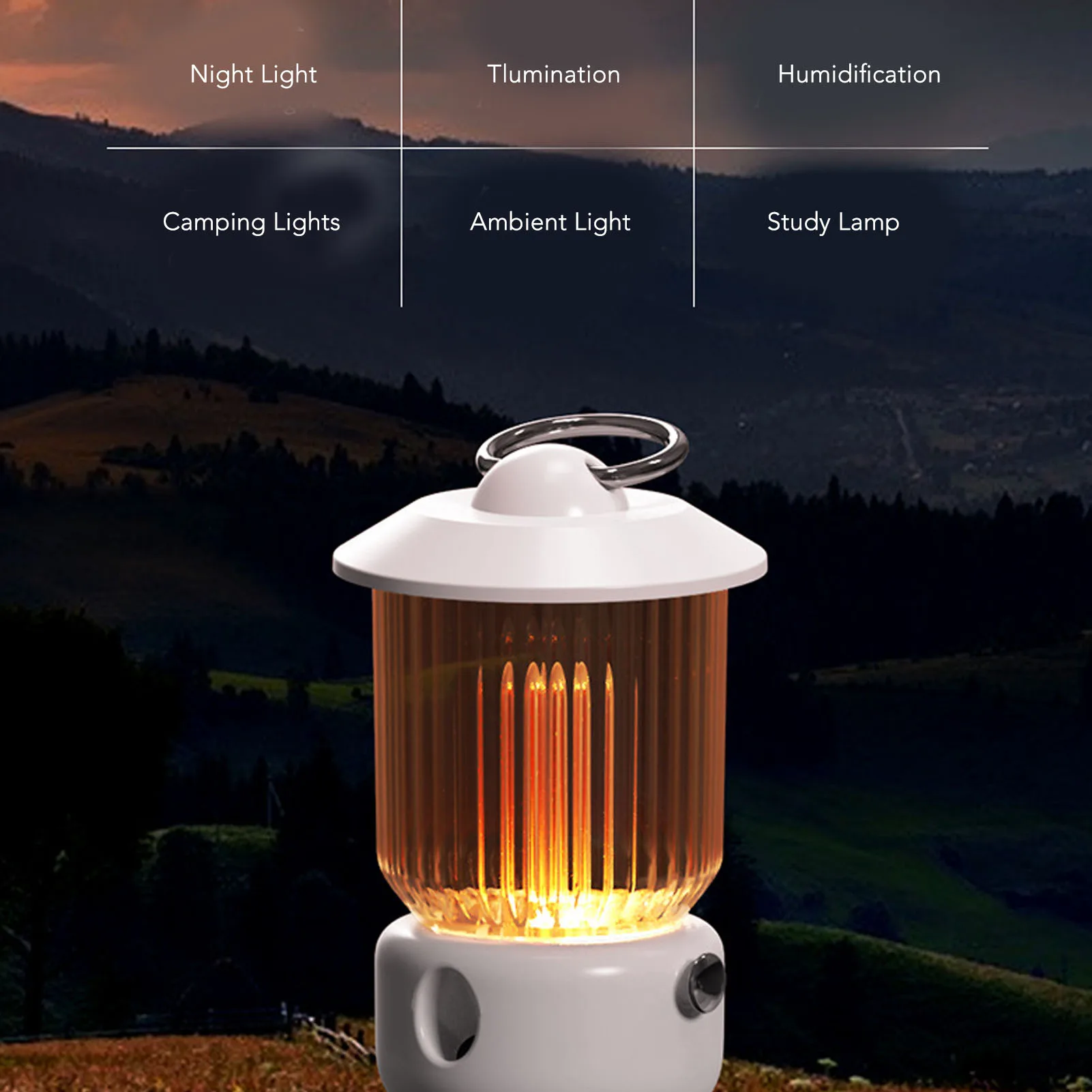 260ML Retro Lantern Humidifier with Light Quiet Multifunction Vintage Camping Lamp Aromatherapy Diffuser Essential Oil Diffuser