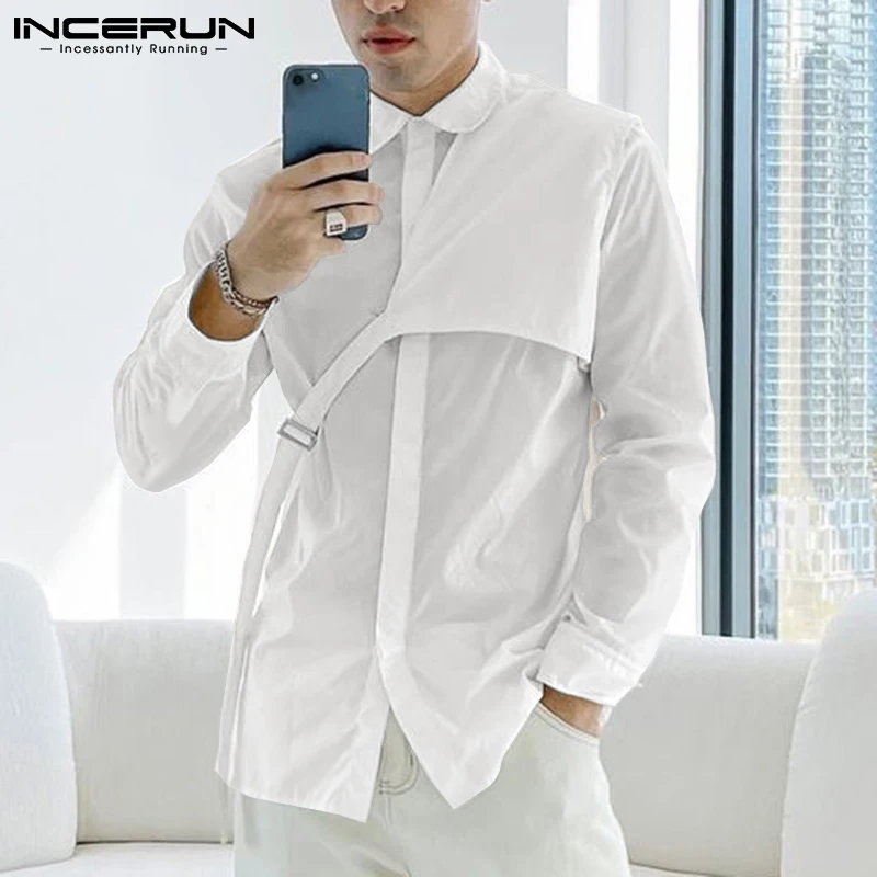 Men\'s Casual Shirt Streetwear Lapel Long Sleeve Solid Color Fashion Irregular Shirts 2024 Korean Leisure Men Clothing INCERUN