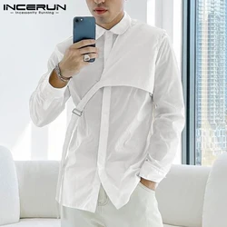 Men's Casual Shirt Streetwear Lapel Long Sleeve Solid Color Fashion Irregular Shirts 2024 Korean Leisure Men Clothing INCERUN