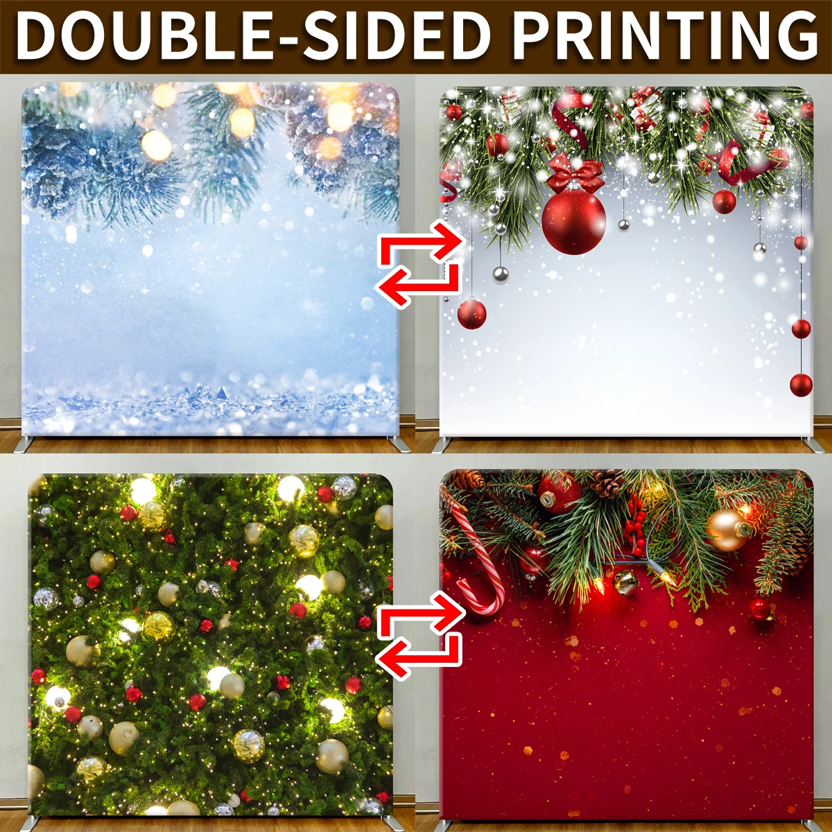 Christmas Photo Booth Backdrop Square Aluminum Frame Double-sided Printing Event Photography Background Studio Props Customized
