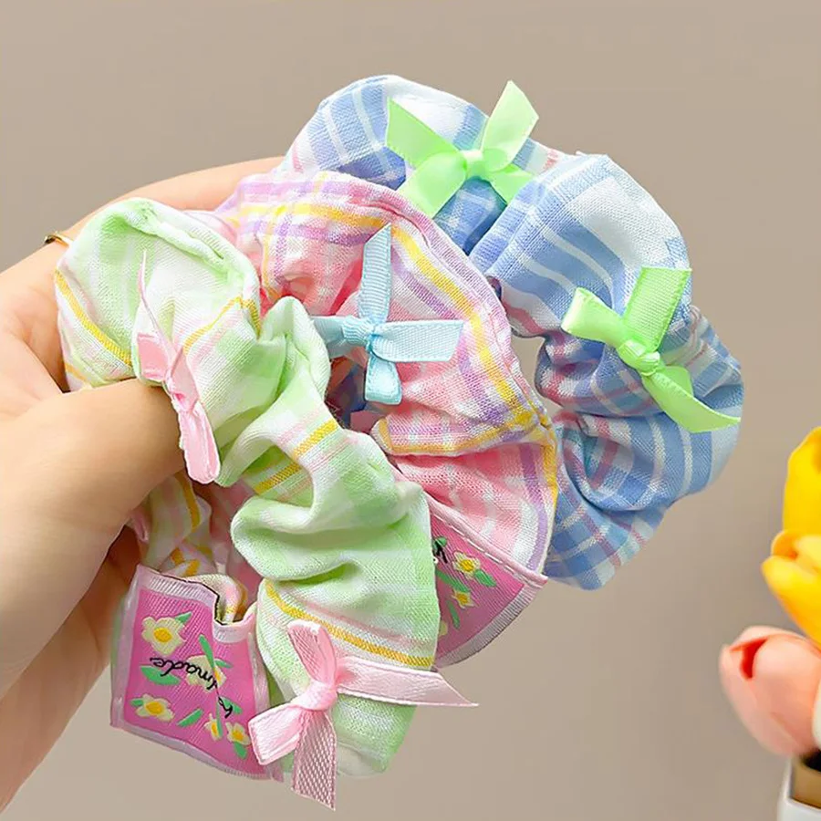 New Cute Bow Flower Plaid Scrunchie For Women Girls Sweet Hair Tie Cloth Elastic Hair Band Headband Fashion Hair Accessories