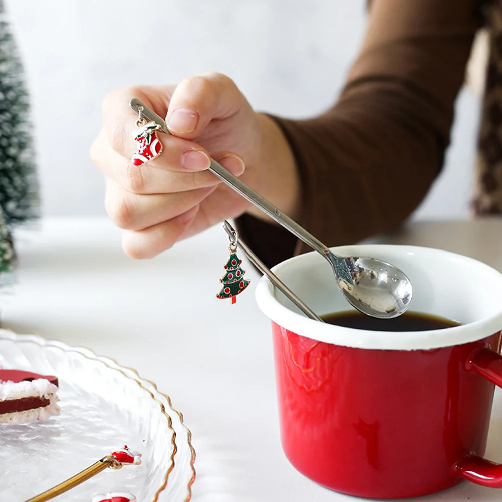 

6Pcs Decorative Stainless Steel Coffee Spoons Long Handle Spoons for Home Cafe Hotel Christmas Gifts Dessert Spoon