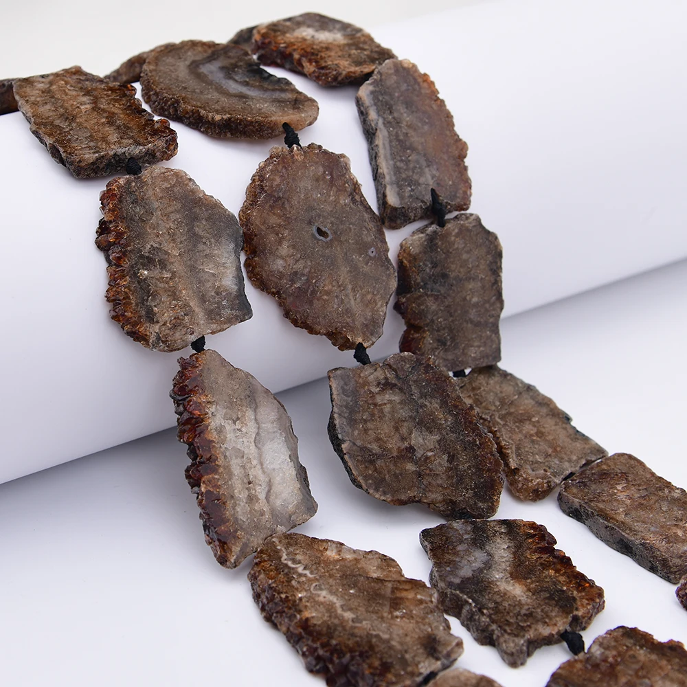 APDGG Large Size 50mm Natural Coffee Agate Quartz Slice Chunky Loose Pendant Beads 15.5'' Jewelry DIY