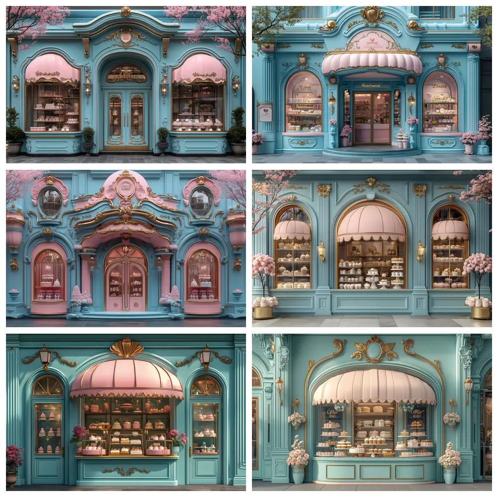 

Valentine's Day Cake Candy Shop Backdrop Pink Shop Window Kids Birthday Party Portrait Decor Photography Background Photo Studio