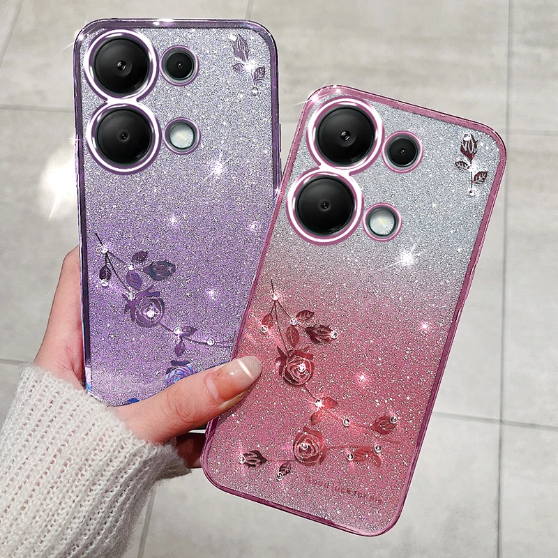 Glitter Phone Case for Xiaomi Redmi Note 13 13R 12 12S 12R 11 11S 11R 10 10S 9 9S Pro Cases Bling Rhinestone Silvery Shiny Cover