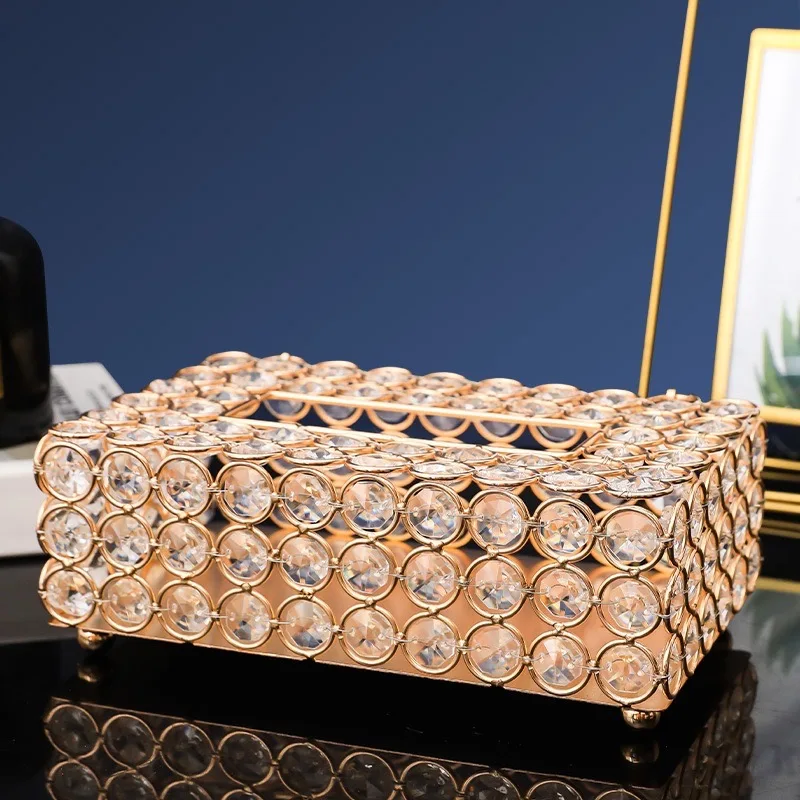 

Gold Crystal Tissue Box Paper Towel Storage Box Creative Storage Box Gold Diamond Holder Rectangle Crystal Paper Container