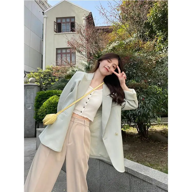 

Korean Popular Clothes Old Money Style Woman Black Blazer Lady Coat Double Oversize Student Fashionable Slim Fit Seven Quarter