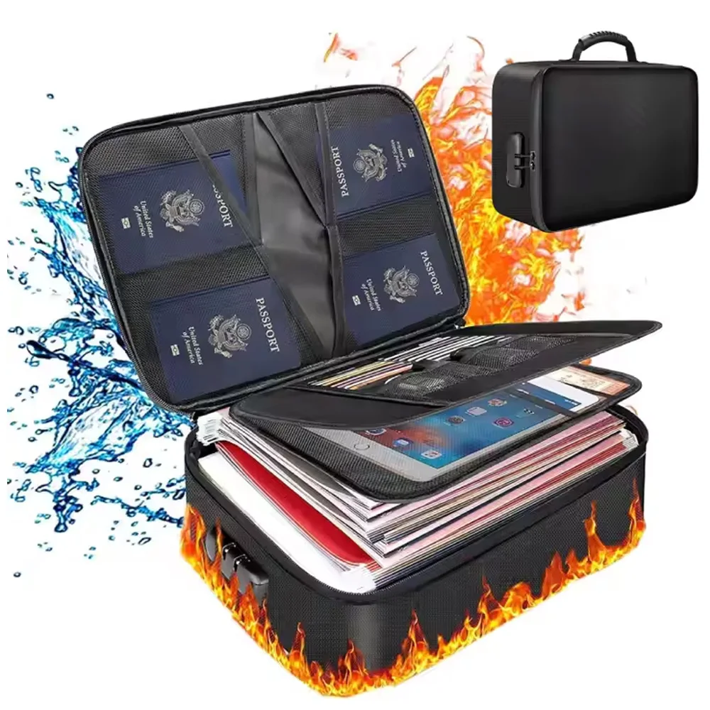 

Foldable Fireproof Waterproof File Document Organizer Bag Office Household Data File Organizer with Password Lock File Box
