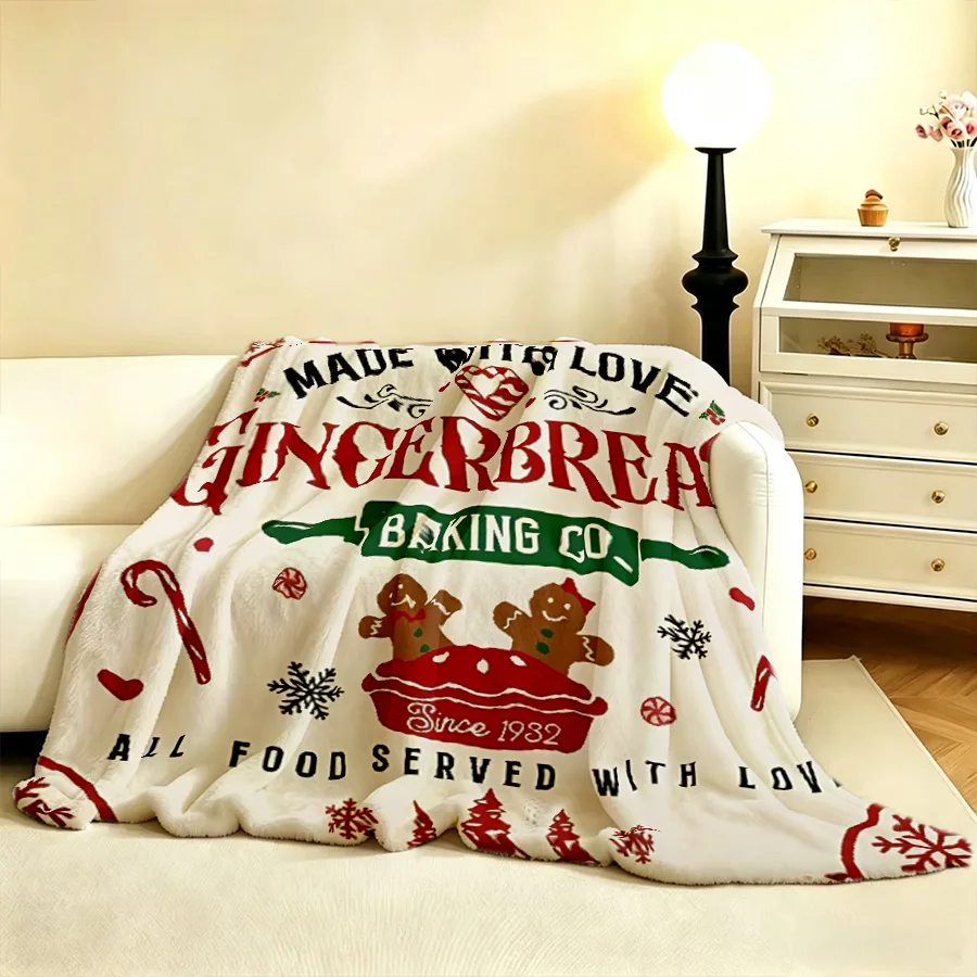 1PC Christmas gingerbread men baking printed flannel blanket cookies 2D single-sided printed holiday sofa bed decorative blanket