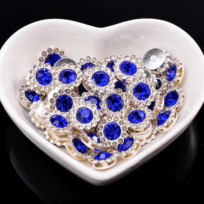 10/12/14mm Sunflower Rhinestones Crystal AB With Claw Glass Sew On Crystal Stone Strass Diamond Metal Base For Sewing