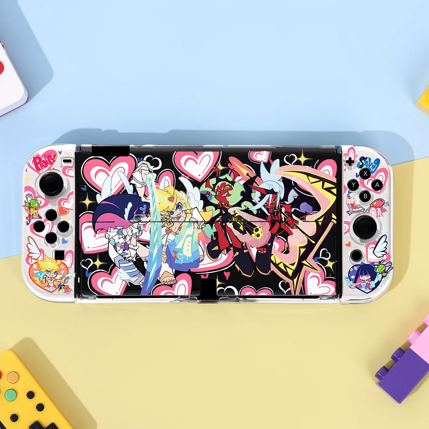 Anime Fishnet Angel Split Dockable Case for Nintendo Switch 2/OLED/NS Consoles Non-Slip Shock-Resistant Joy-Con Grip Covers