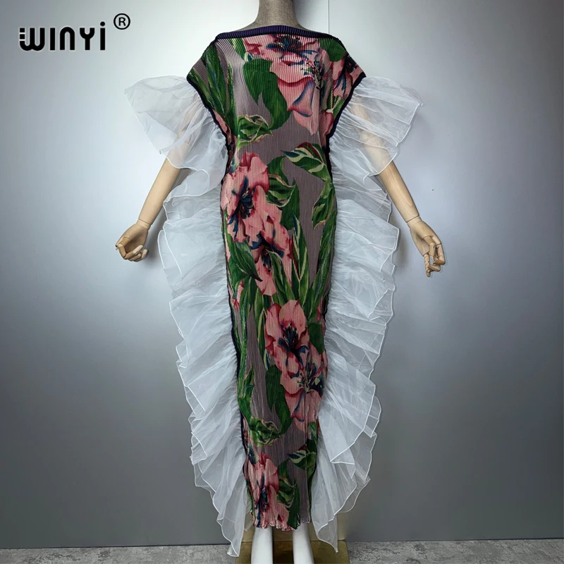 WINYI Plissiertes Elastisches Schlankes Kleid Strandkleid Kaftan Abaya Dubai Luxus Party Abendkleid für Muslimische Frauen