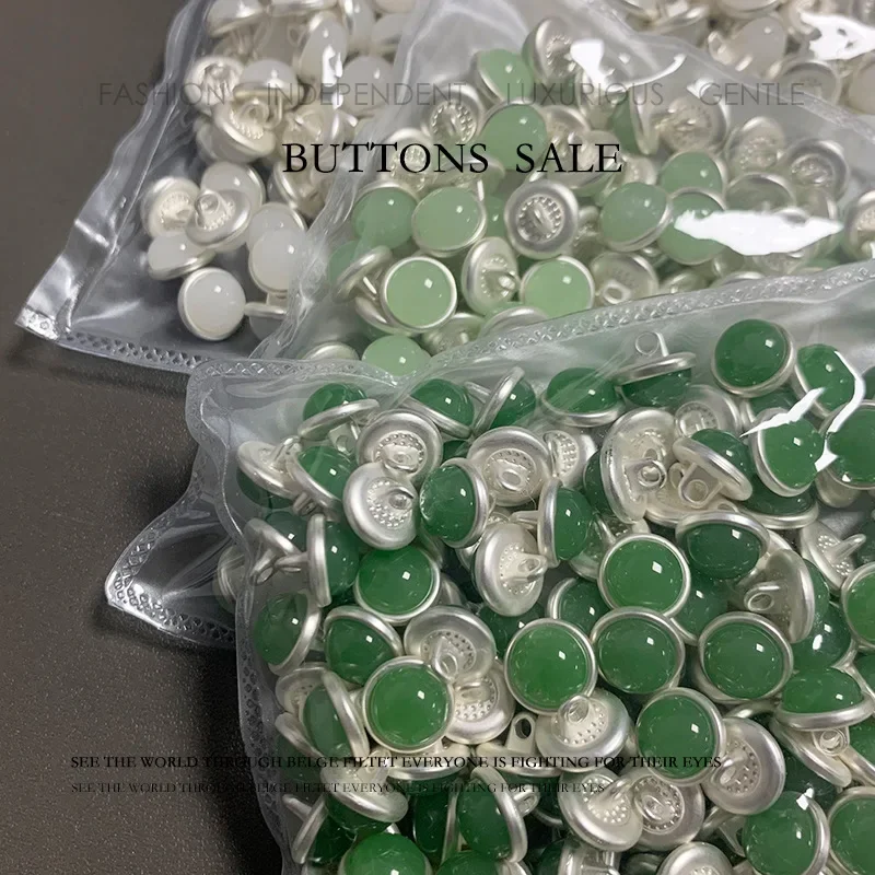 10pcs Beautiful Shank Buttons Gemstone Luster 10mm Round Small Metal Buttons Apparel Sewing Accessories