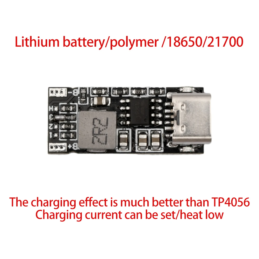 Carregamento rápido Lithium Battery Charge Module, PCB Board com Tipo C Entrada, 18650, 5V a 4.2V, 3A