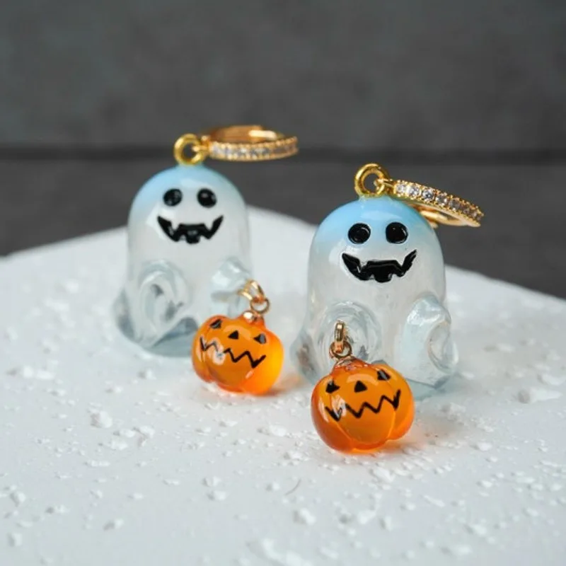Charming Halloween & Pumpkin Hoop Earrings Cute Spooky Chic Resin Dangle Earrings Perfect for Parties & Festive Celebrations