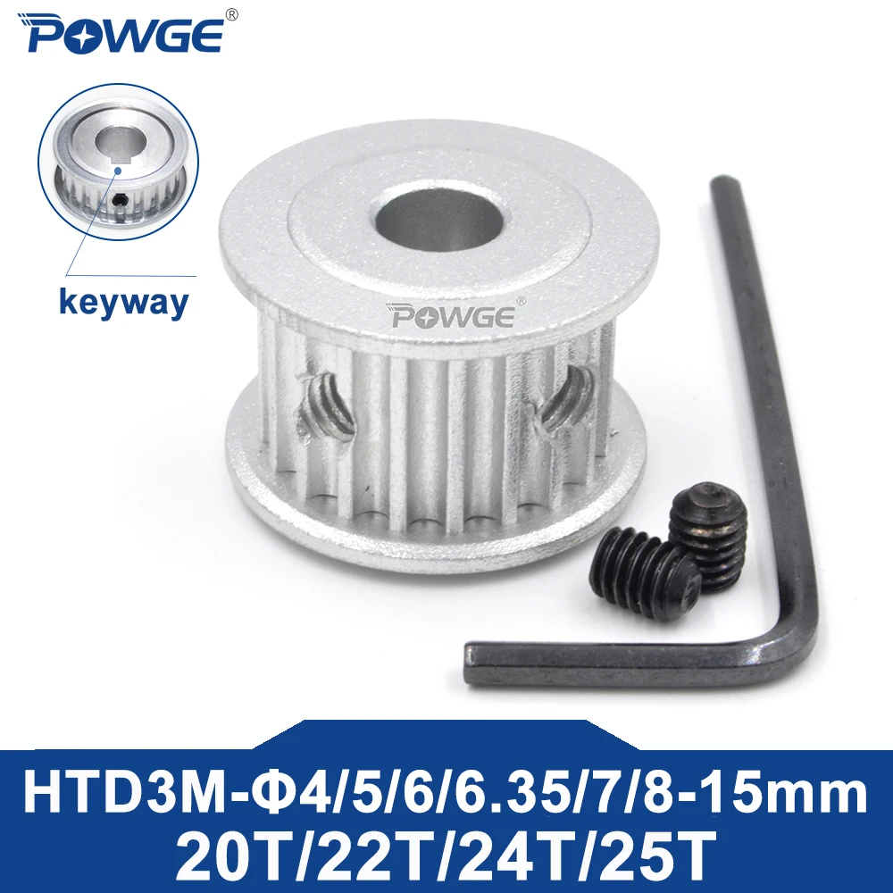 POWGE 20 22 24 25 teeth HTD 3M Timing Pulley AF Bore 4/5/6/6.35/7/8/10/12mm for HTD3M belt width 6/10/15/20mm 20T 22T 24T 25T