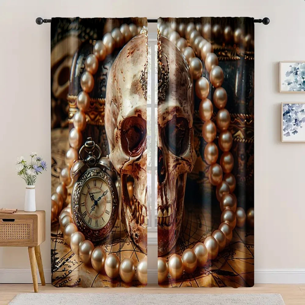 2 Stück, Vorhang, Musik, Piratenbox, Totenkopf, vielseitig, langlebig, Polyester, ohne Strom, Frühling, Party- und Urlaubsdekoration, geeignet für