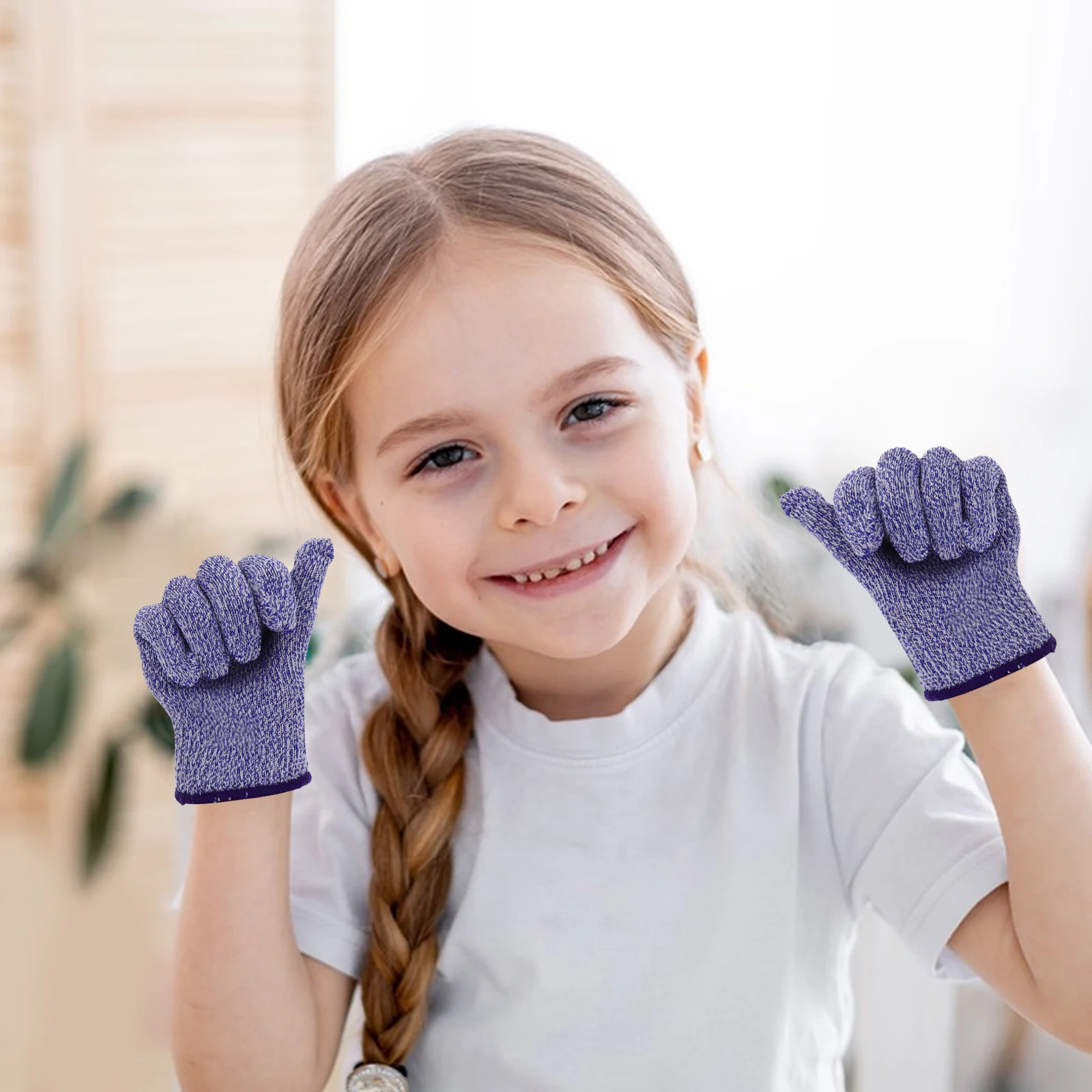 1 زوج أطفال قطع قفازات مقاومة المستوى 5 حماية اليد أدوات المطبخ السلامة لقطع تقطيع تقشير الأزرق Xs