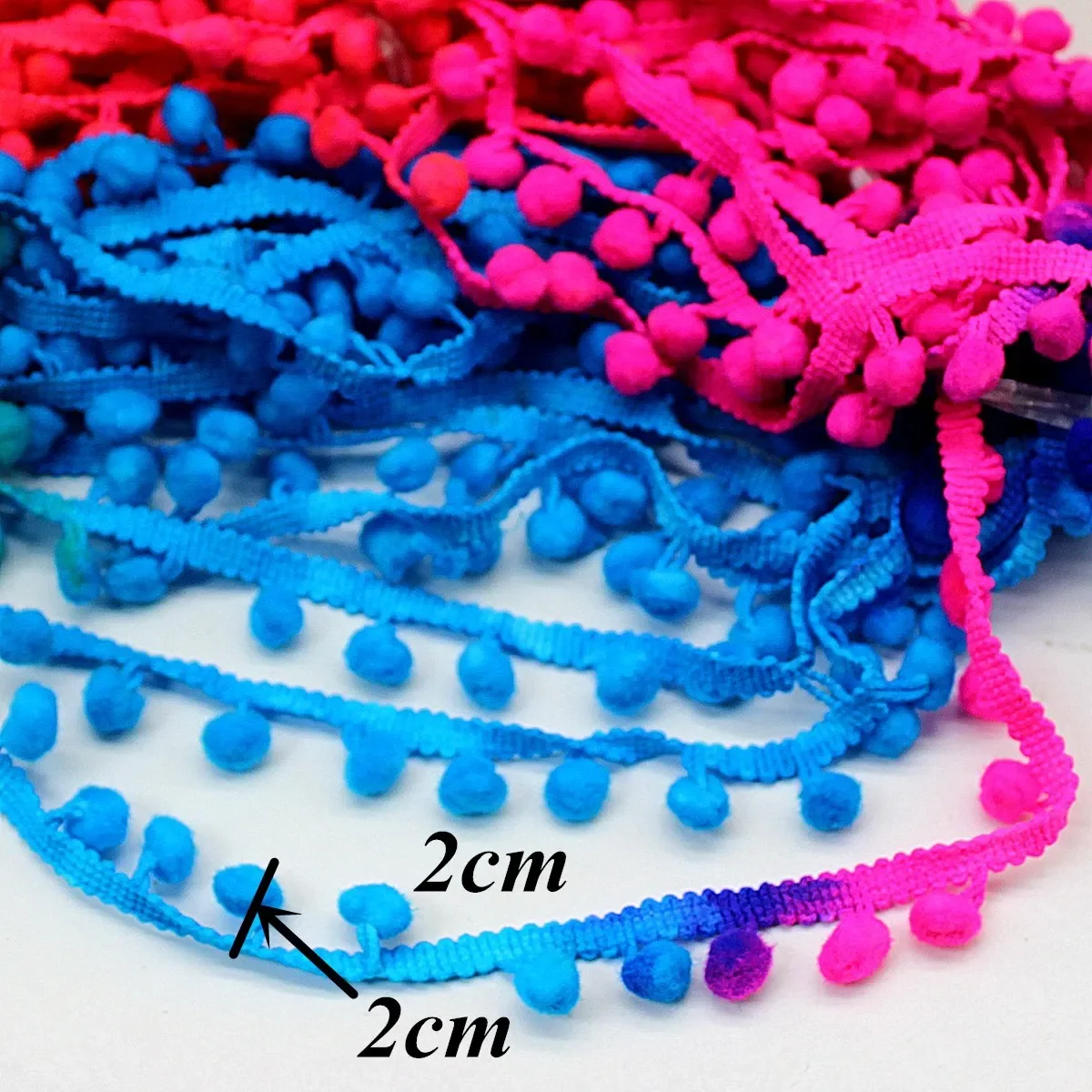 20 Yards Diy Accessories Colored Ball Fringe Ribbon Lace Trimming Pom Pom Lace Dip Dye Ombre 2.0CM