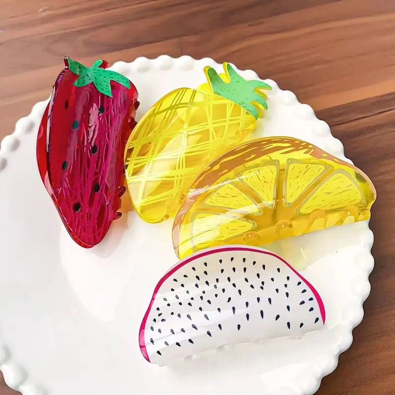 1pc Fruit based acrylic clip creative hair accessory, hair clip at the back of the head, high-end Korean version shark clip image 2
