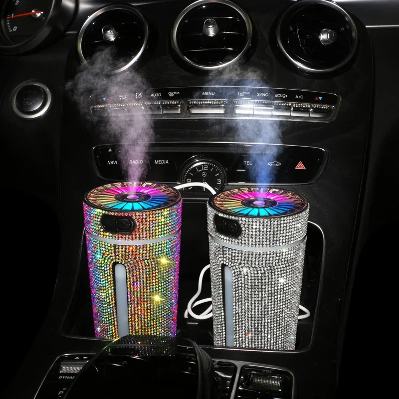 New Luxury Car Diffuser Humidifier with LED Light Diamond Auto Air Purifier Aromatherapy Diffuser Air Freshener Auto Accessories