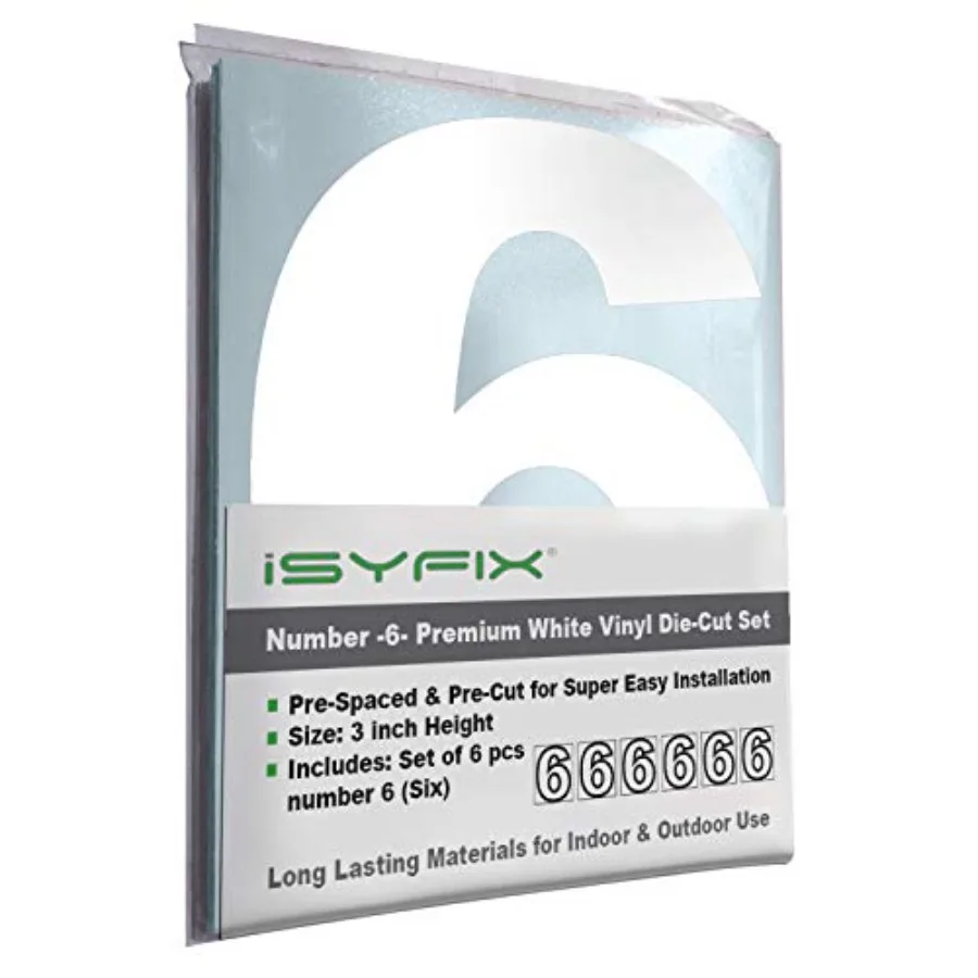 

Vinyl Number Six Stickers - Pack Self Adhesive - Premium Decal Die Cut and Pre-Spaced for Mailbox, Signs, Door, Cars, Trucks, H