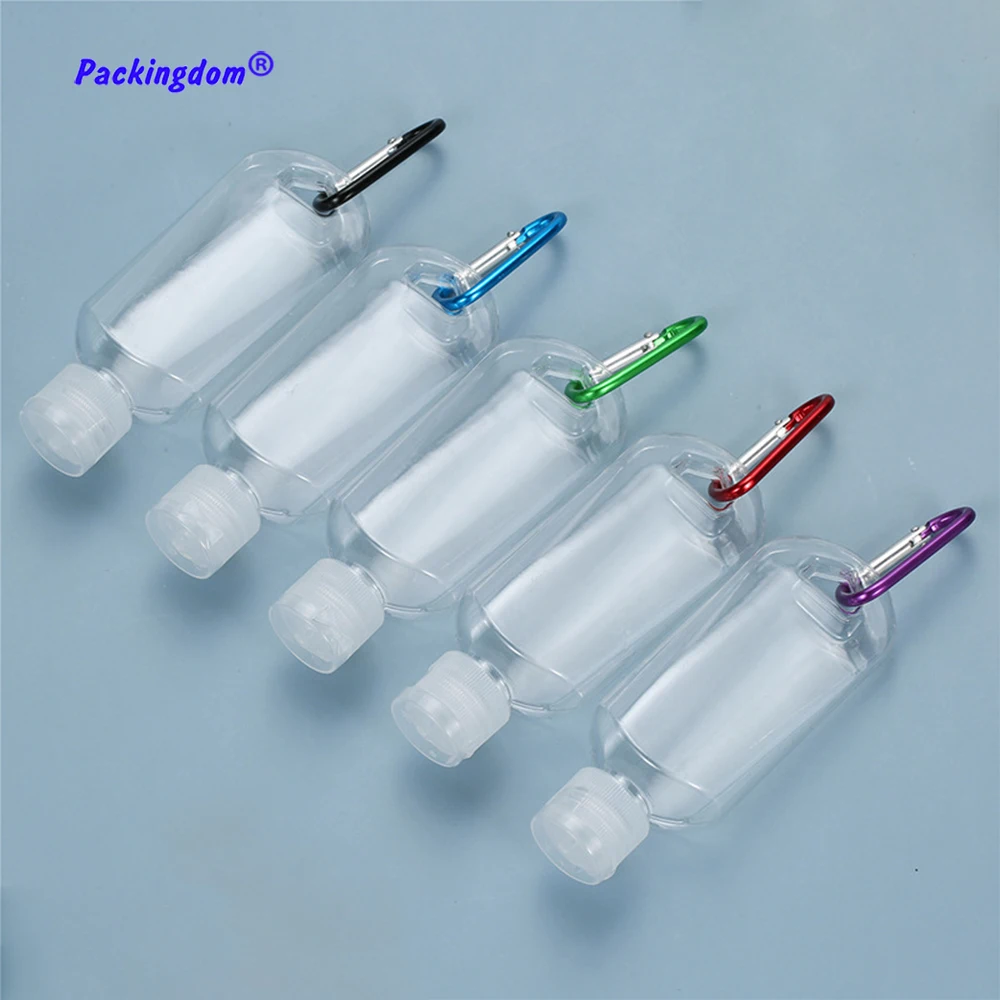 100Pcs Empty Hand Sanitizer 30ml 50ml Keychain Carrier Travel Bottle Reusable Flip Cap Portable Hooker Bottles Wholesale