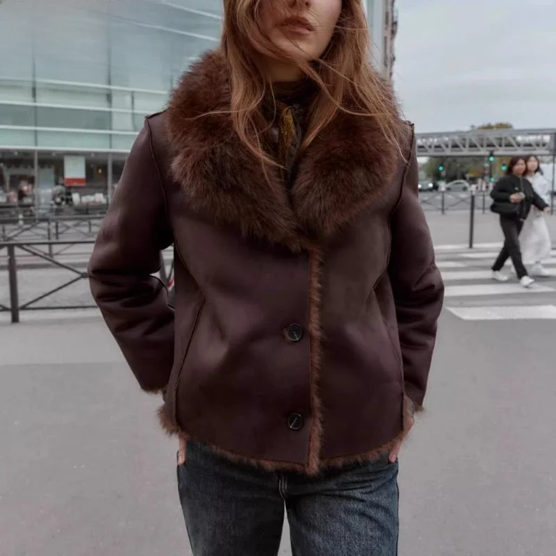 

Двусторонняя куртка с эффектом искусственного меха, новое зимнее женское модное ветрозащитное теплое женское пальто с 3D узором из цельной кожи