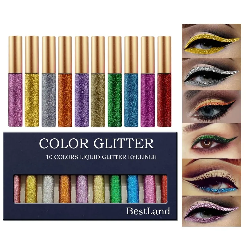 

10 Colors Liquid Glitter Eyeliner Metallic Shimmer Glitter Eyeshadow Eyebrown Shimmer Waterproof Eyes Art for Party Makeup