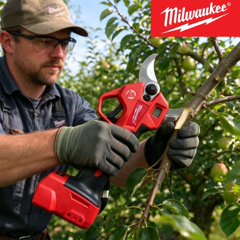 HOT Milwaukee 18V Brushless Electric Pruner Cordless Branch Shears with LCD Screen Heavy Duty Garden Fruit Tree Cutting Tool