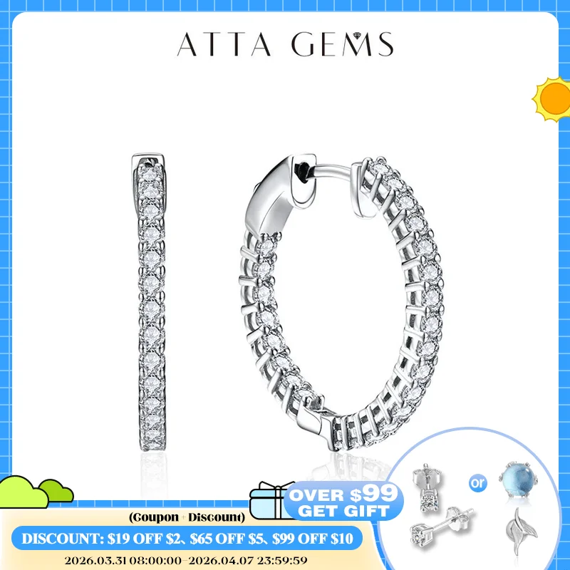 

Attagems 2.0mm D Color Moissanite Earrings 925 Sterling Sliver Plated White Gold Hoop Earrings for Women Wedding Party Jewelry