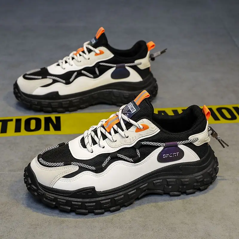 2026 Men Tire Sole Chunky Sneakers Height Increasing Breathable Running Casual Dad Shoes Spring Trendy Footwear