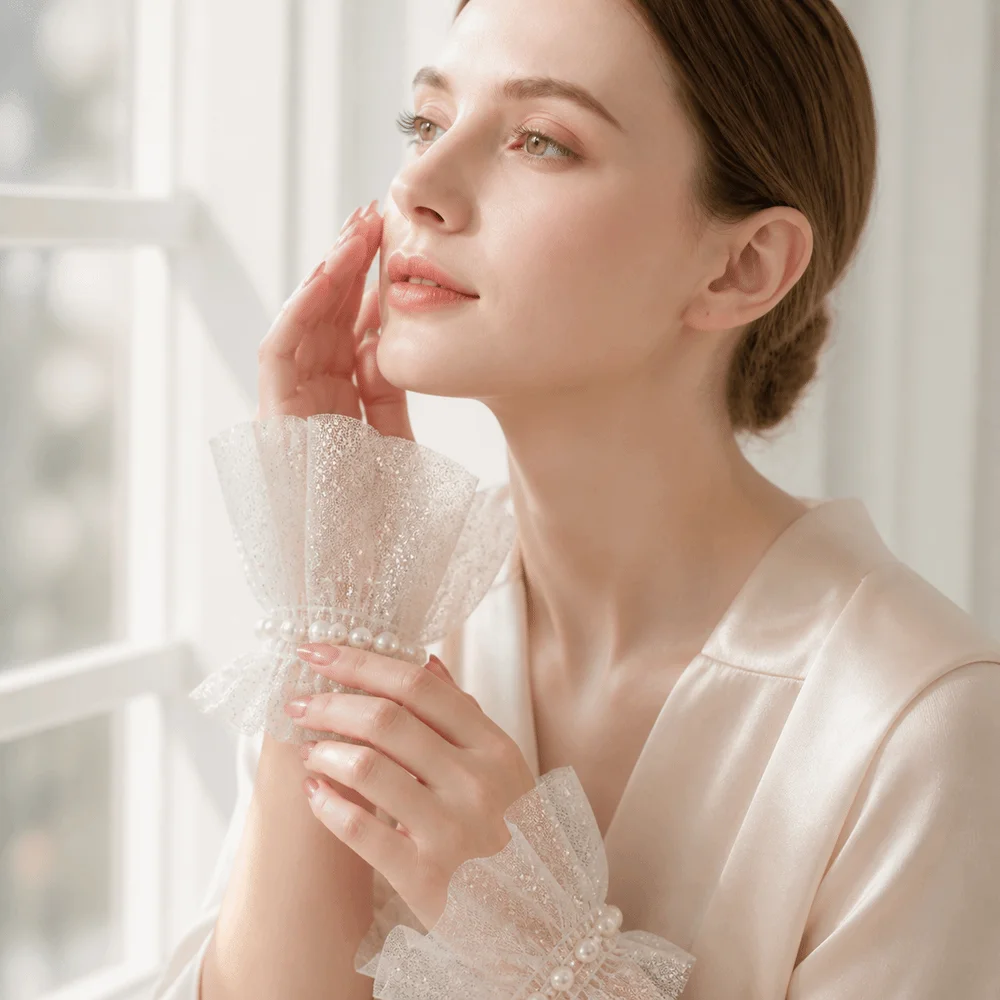 Glitters Shining Fake Wrist Cuff Detachable Pearl Tulle False Sleeve Cuffs Short Arm Wear Hand Model Sleeve Stage Performance