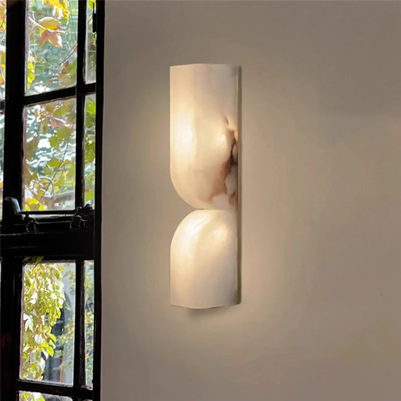A25F-Art Deco Design Style Wall Lamp LED Light Fixtures For Living Room, Bedroom, Aisle, Restaurant Natural Marble Base