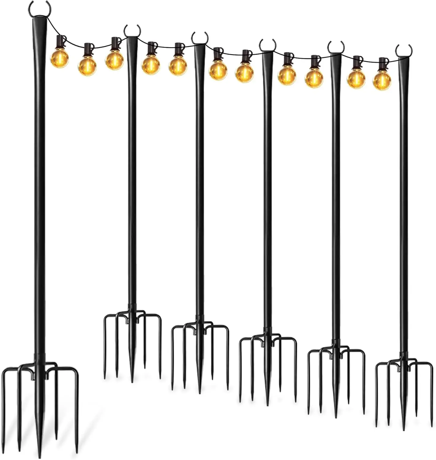 6/4/2 PCS String Light Metal Poles with Fork for Outdoor, Adjustable Stand with Hooks for Backyard, Garden, Wedding, Rustproof