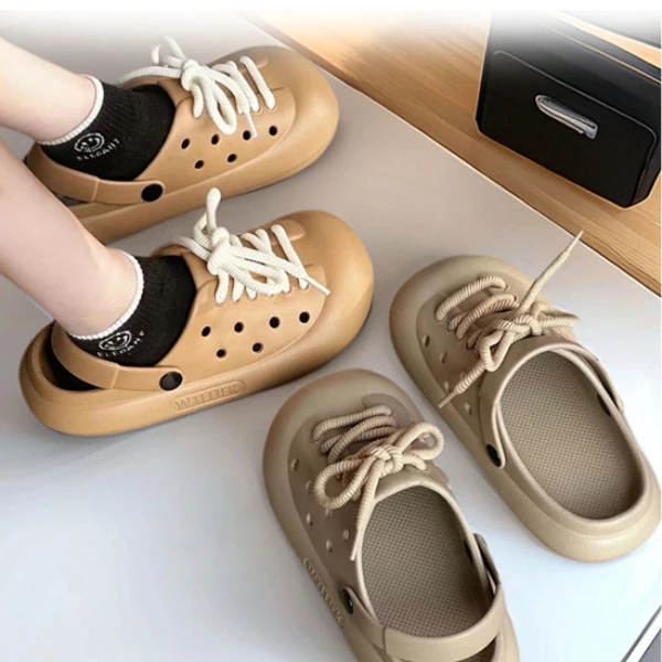 Cute Cat Hole Garden Shoes For Women Slippers QYCKABY 2024 Summer High-Heeled Thick Sole Soft Sandals Outdoor Beach Slippers DIY