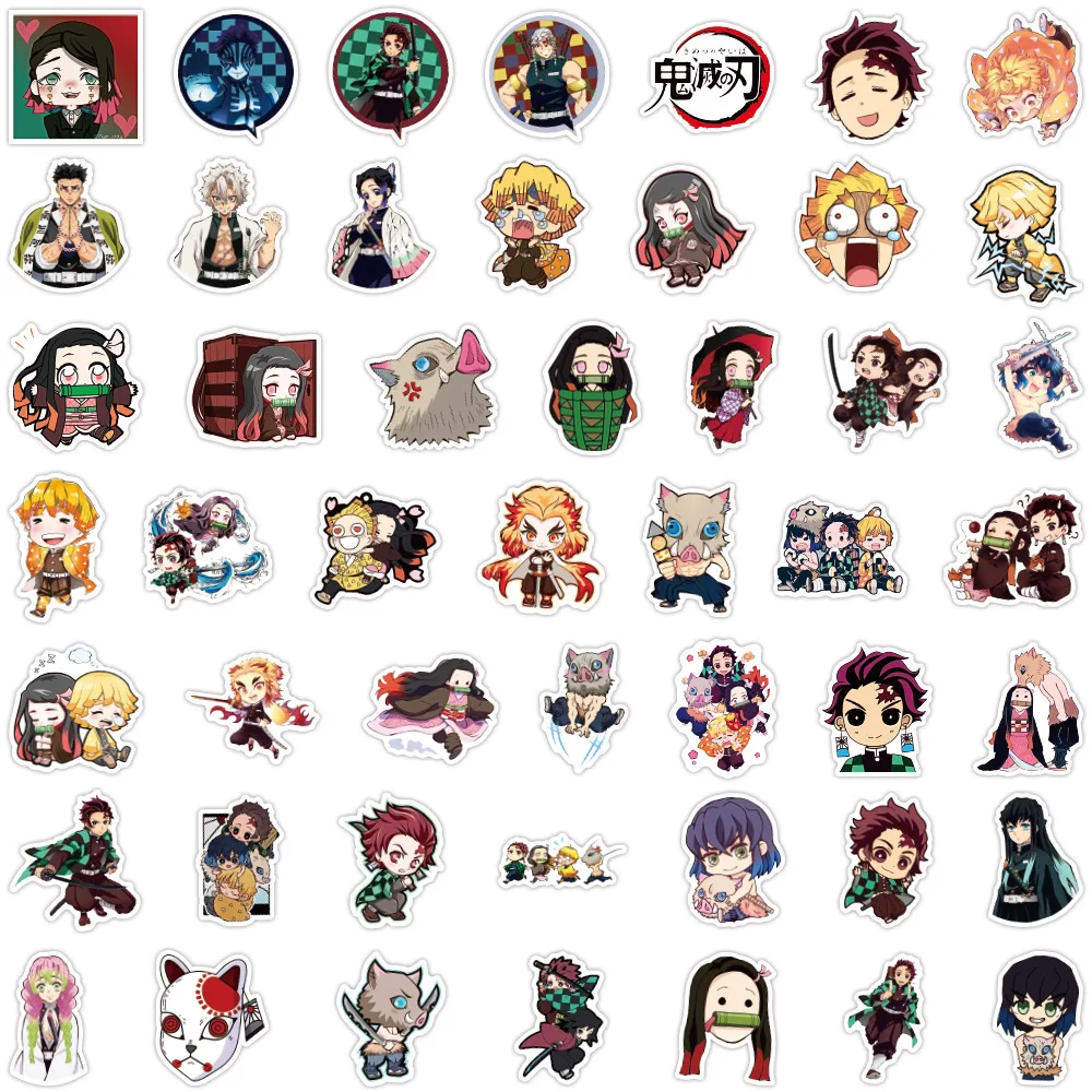 50pcs Set Anime Demon Slayer Series Kamado Tanjirou Nezuko Zenitsu Inosuke Tomioka Giyuu Figures Stickers Decoration Fans Gift